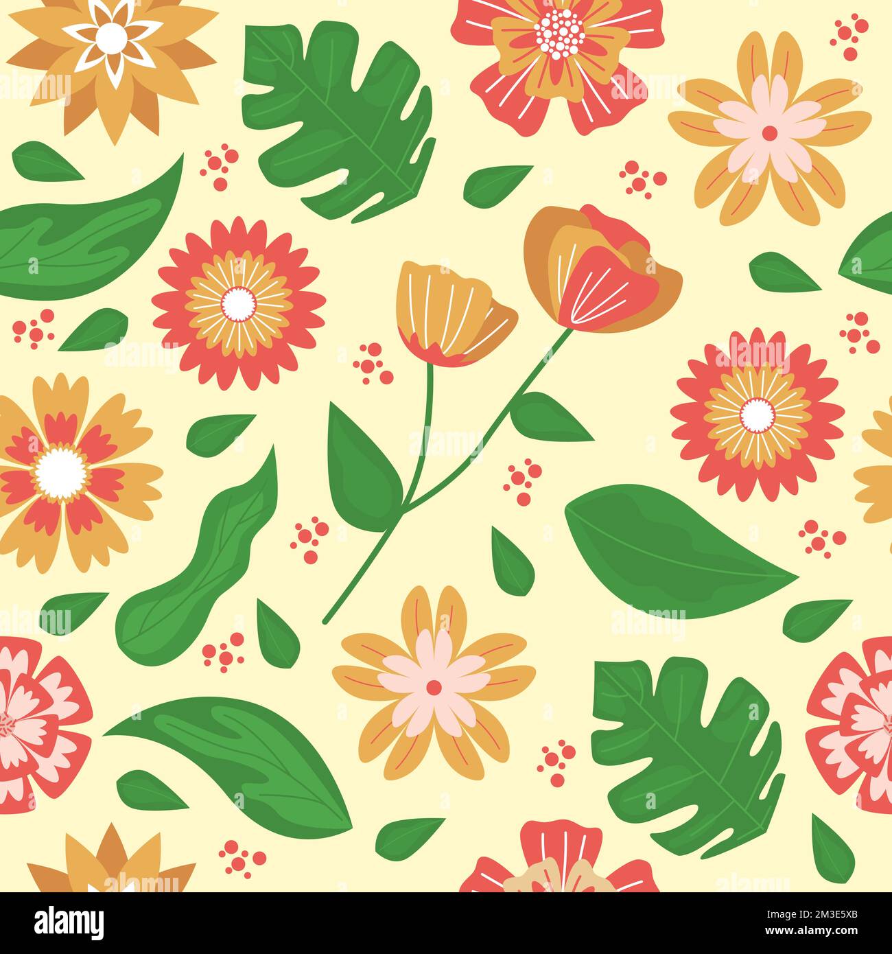 Floral Flower Nature Yellow Background Seamless Pattern Wallpaper Stock Vector