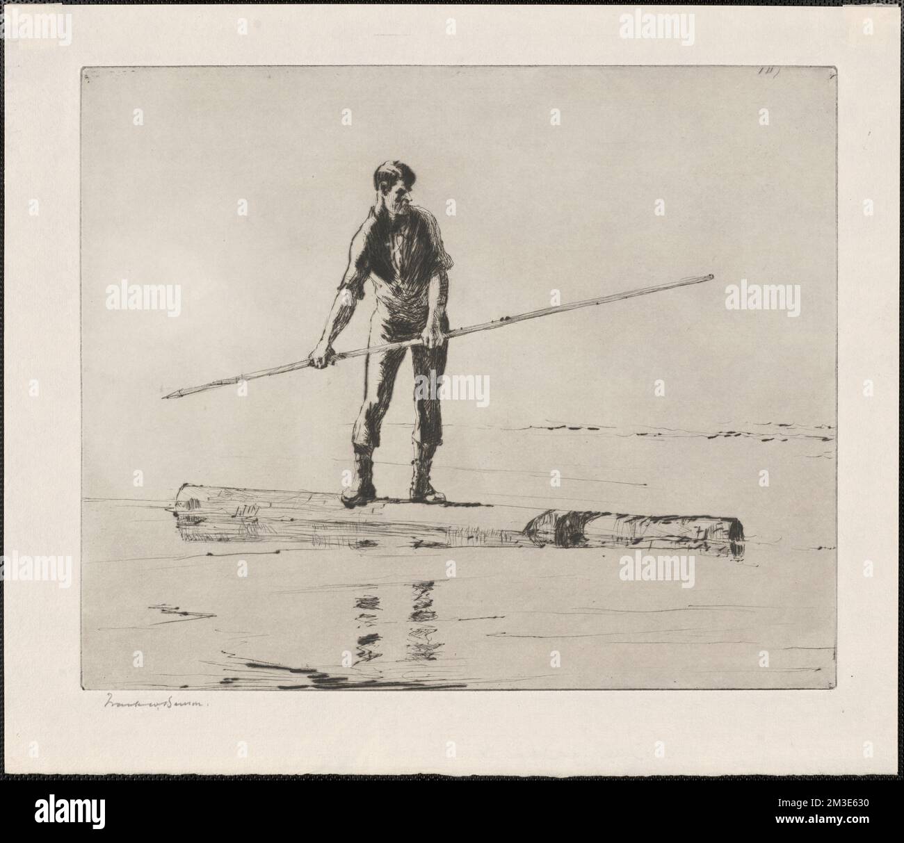 Log driver , Logs, Lumber industry, Bodies of water. Frank W. Benson ...