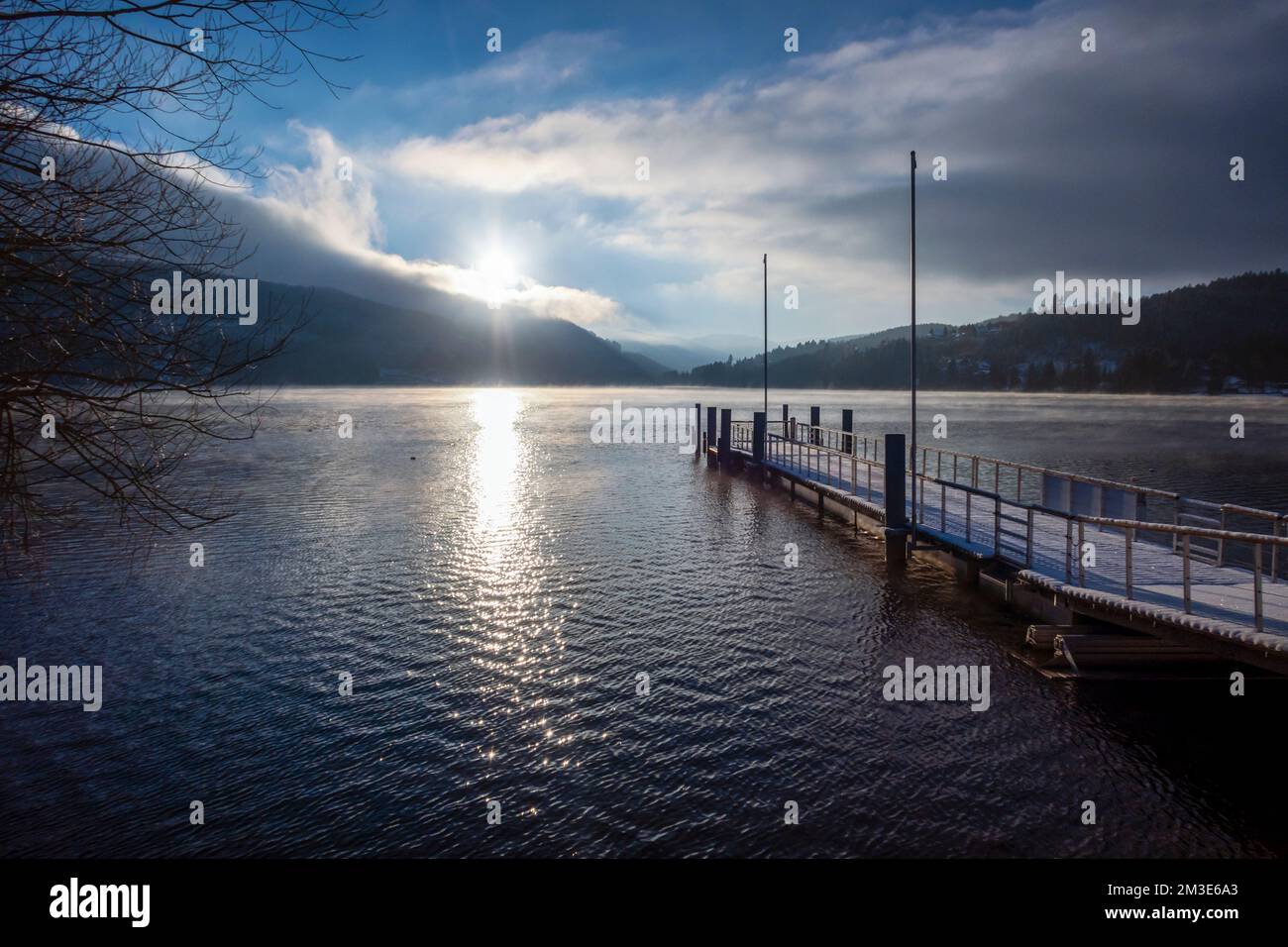 Lake Titisee in evening light Stock Photo