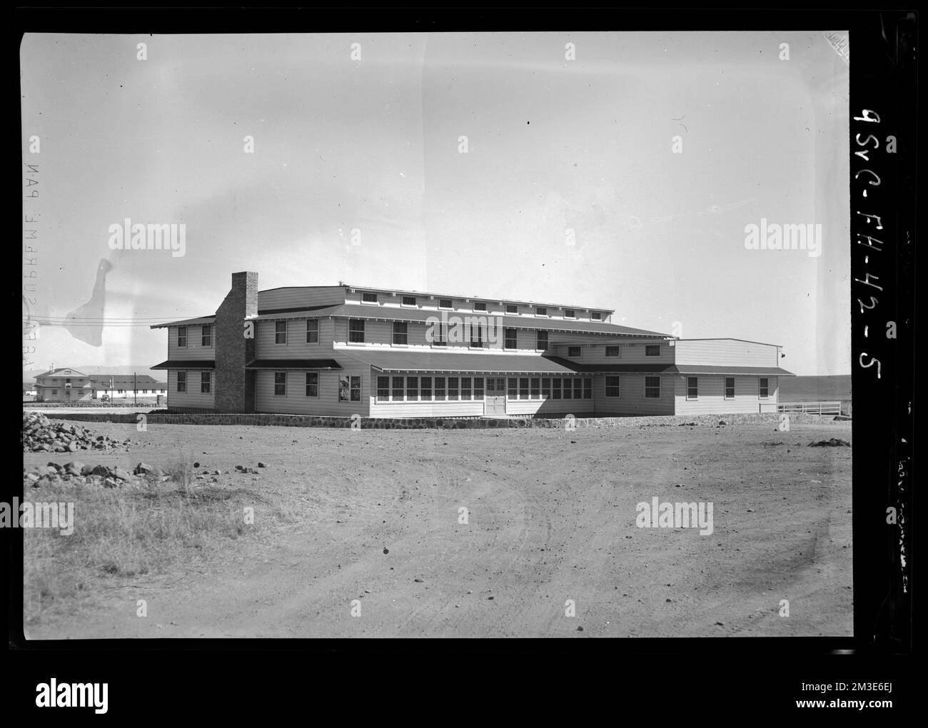 A long, lowrise building , Buildings. Jack Miller Collection Stock