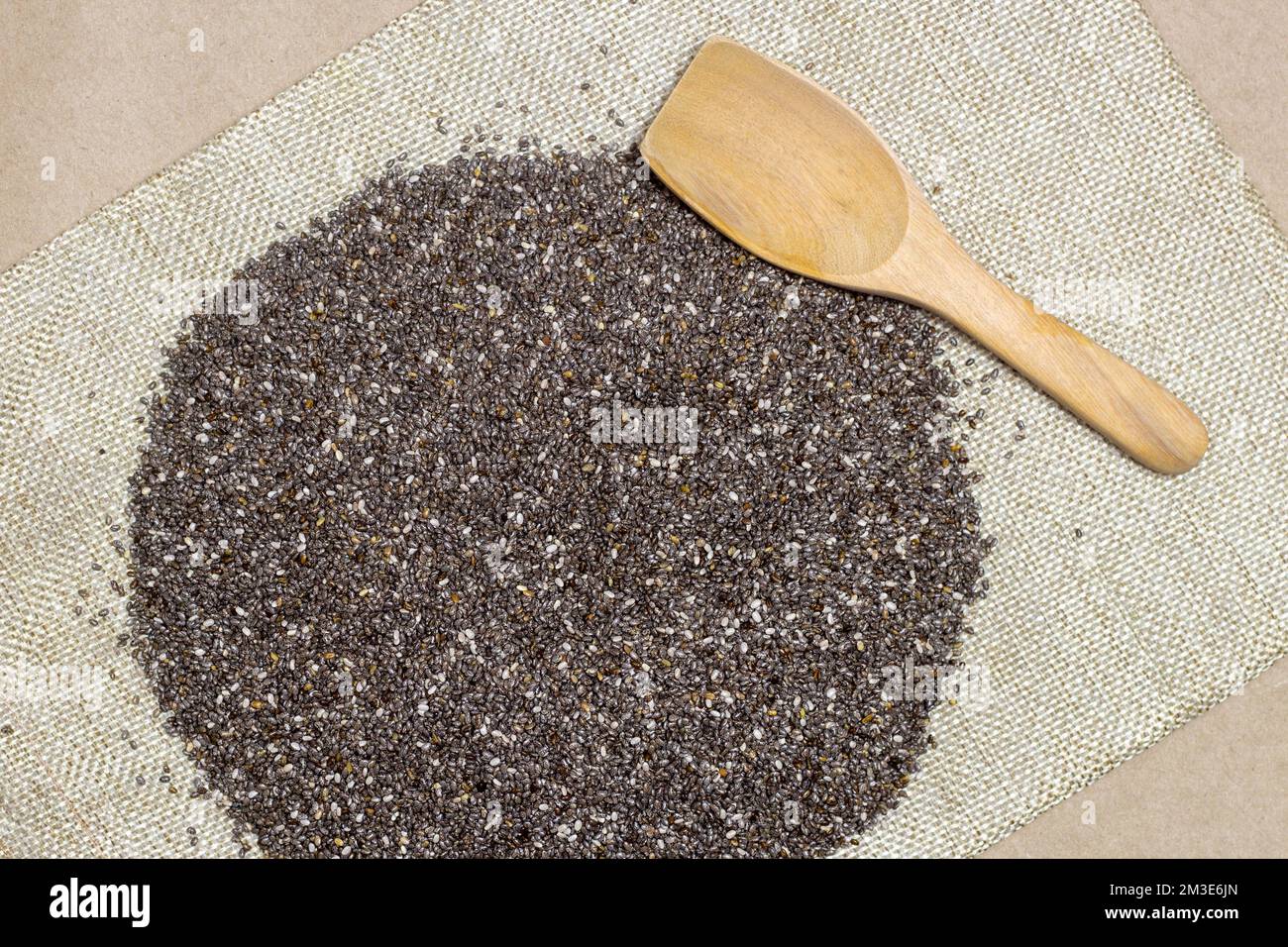 Healthy food, Chia seeds with wooden spoon in linen cloth over ...