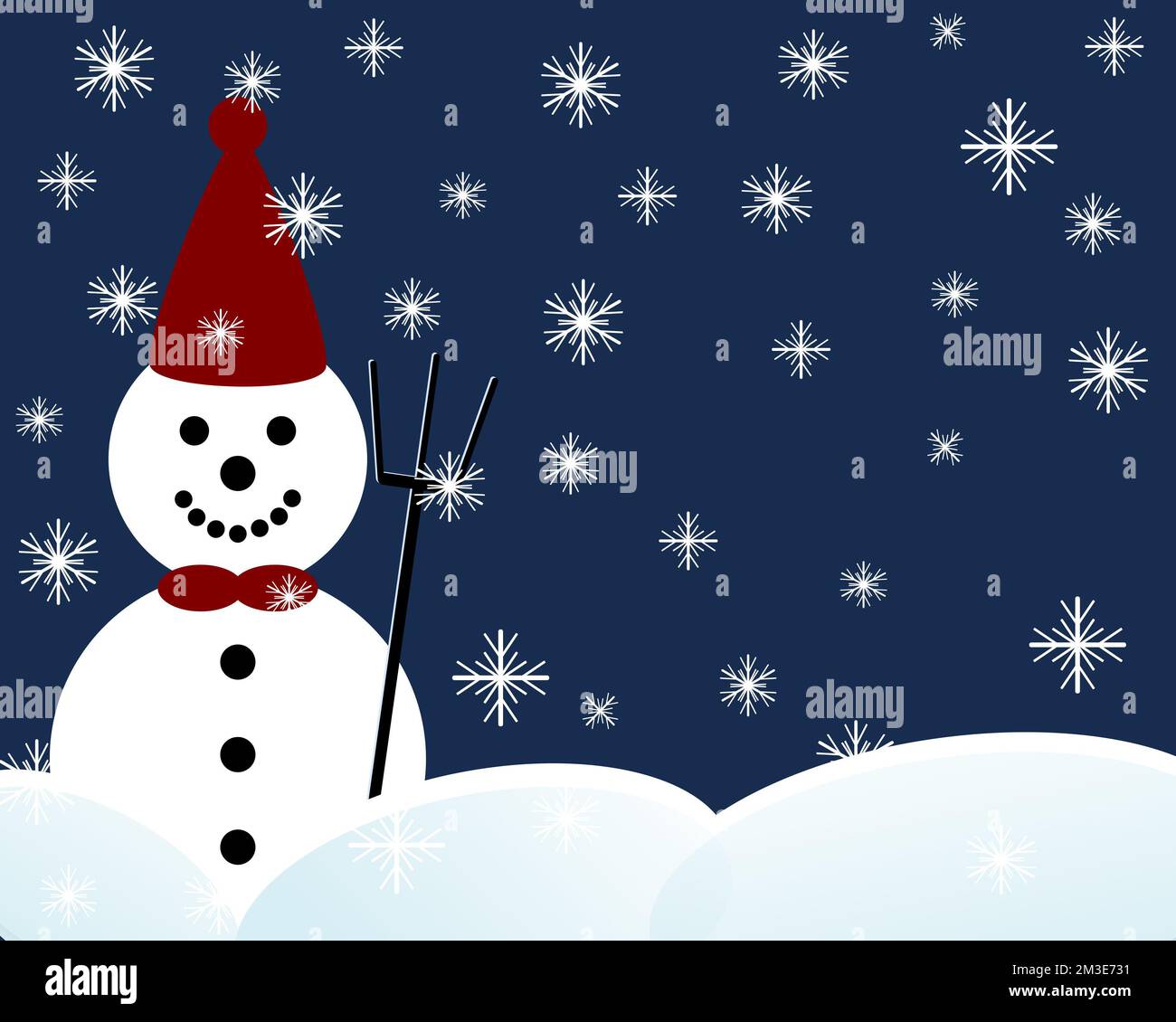 Snowman on snow with a night sky background Stock Photo - Alamy