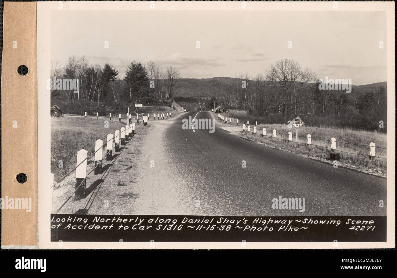 Looking northerly along Daniel Shays Highway, showing scene of accident
