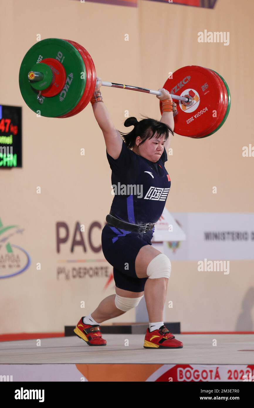 Bogota, Colombia. 14th Dec, 2022. Liang Xiaomei of China competes during the womens 81kg clean and jerk event at the 2022 World Weightlifting Championships held in Bogota, Colombia, Dec