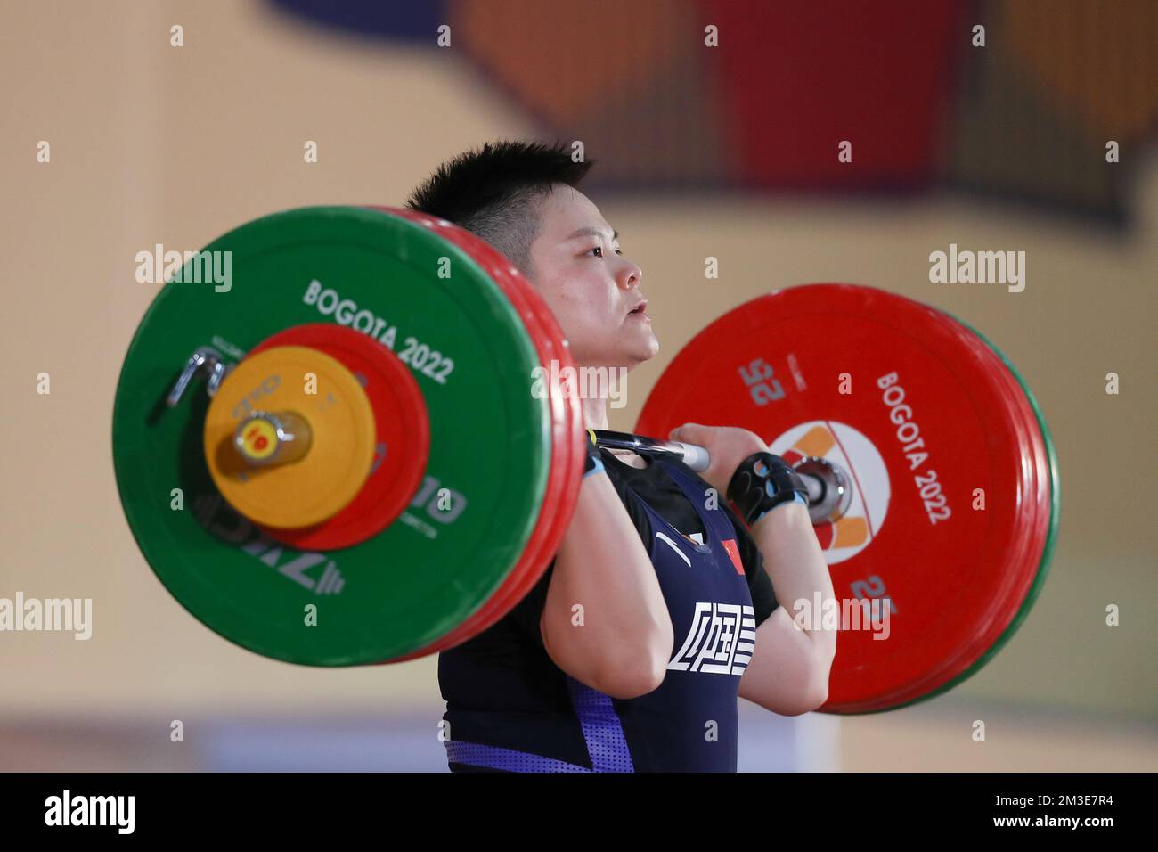 Bogota, Colombia. 14th Dec, 2022. Wang Zhouyu of China competes during the womens 81kg clean and jerk event at the 2022 World Weightlifting Championships held in Bogota, Colombia, Dec