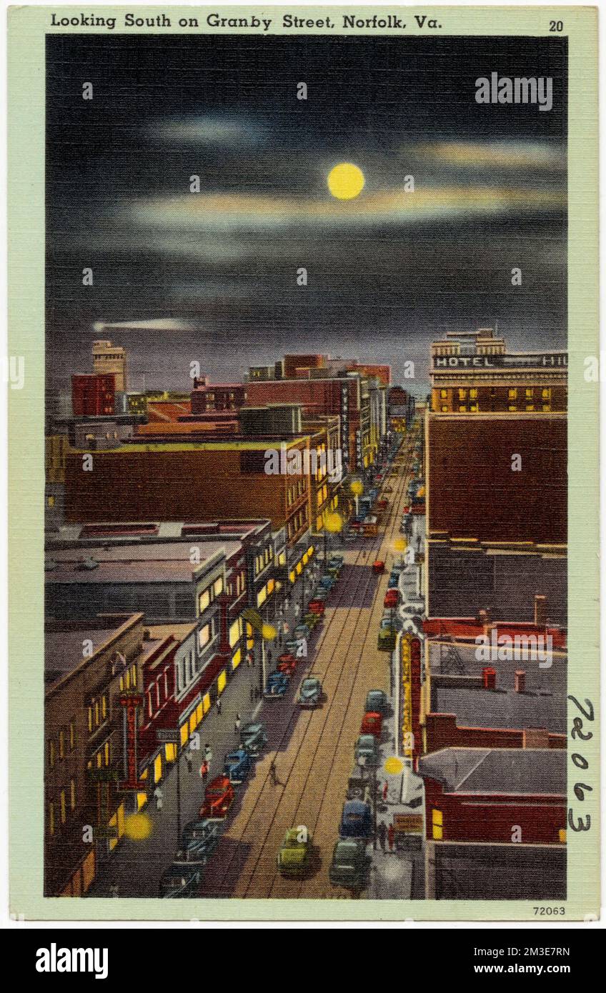 Looking south on Granby Street, Norfolk, Va. , Cities & towns, Tichnor Brothers Collection, postcards of the United States Stock Photo