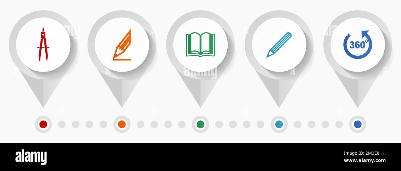 Education vector icons, school flat design web pointers collection, business concept infographic template Stock Vector