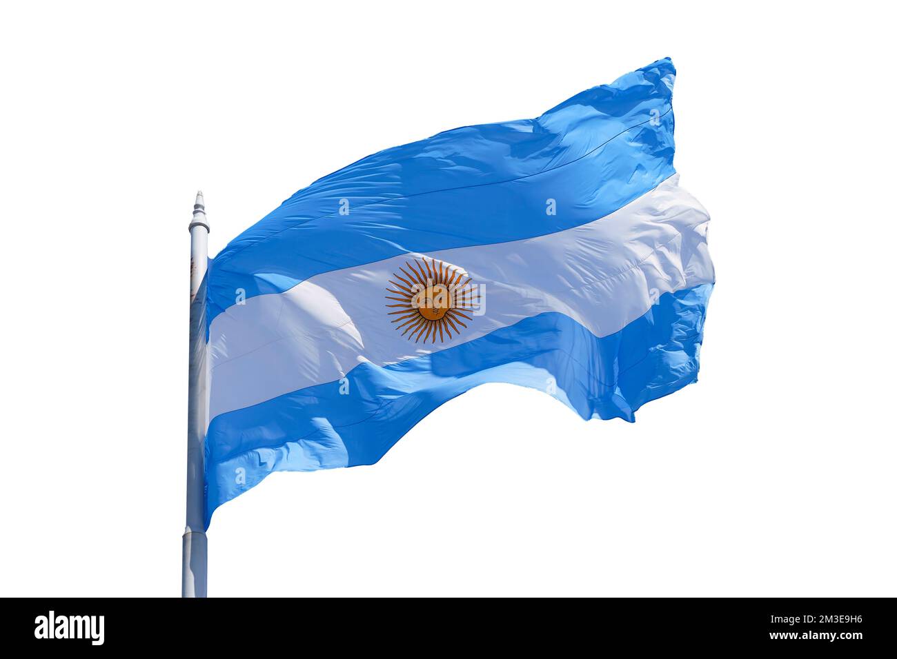 Argentine flag on a blank white background isolate. Blue and white National symbol of Argentinean culture and patriotism. High quality photo Stock Photo