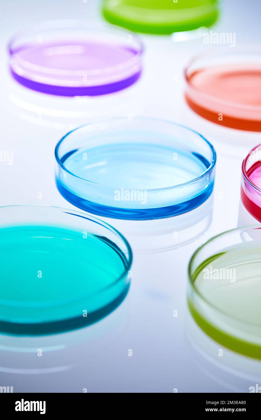 science lab with clear blue background and test tubes with blue ...