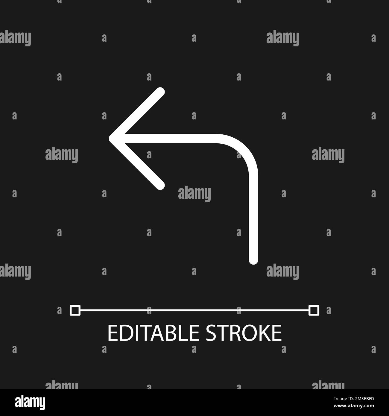 Left turn arrow pixel perfect white linear ui icon for dark theme Stock Vector