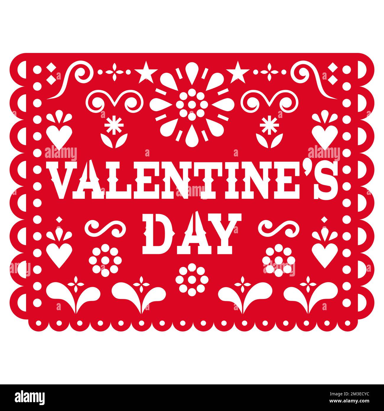 v]Valentine's Day Papel Picado - Mexican paper cutout decoration vector design, fiesta decoration garland Stock Vector