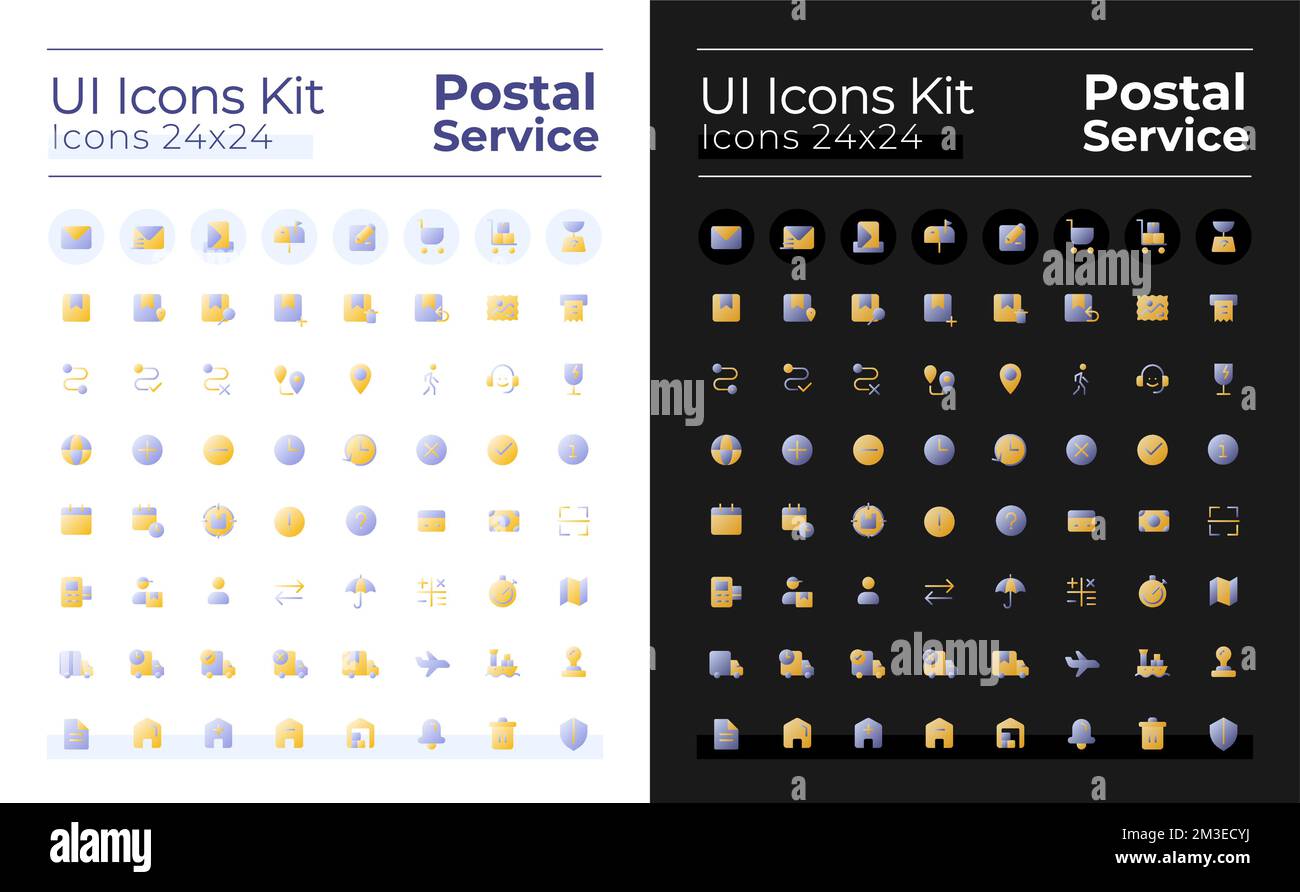 Mail service flat gradient two-color ui icons set for dark, light mode Stock Vector