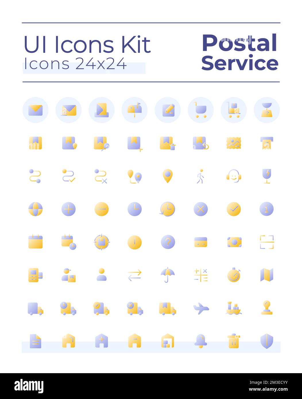 Postal service flat gradient two-color ui icons set Stock Vector