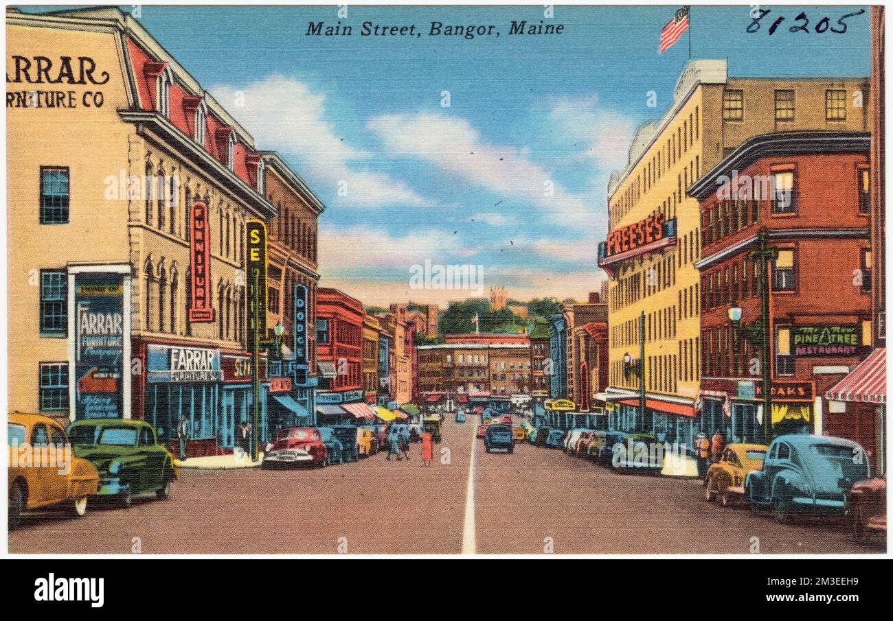 Main Street, Bangor, Maine , Cities & towns, Tichnor Brothers