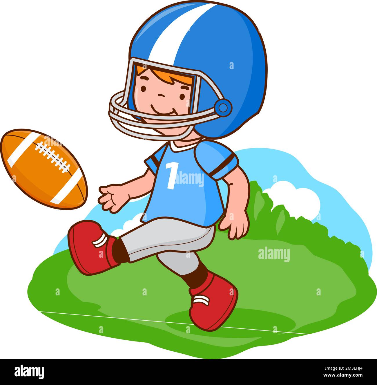 Little boy playing rugby. American football player. Vector illustration Stock Vector