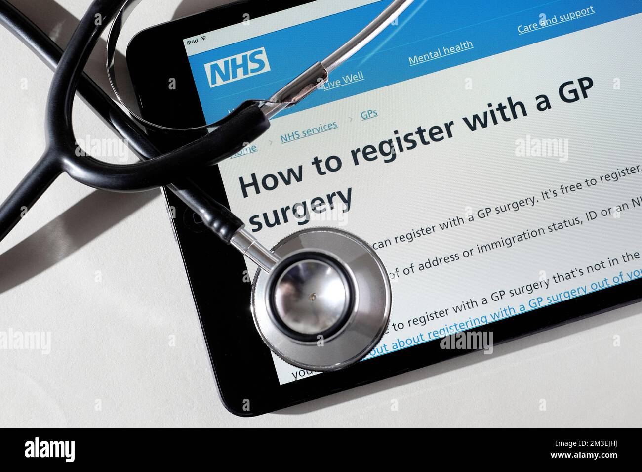nhs how to register with a gp surgery homepage website Stock