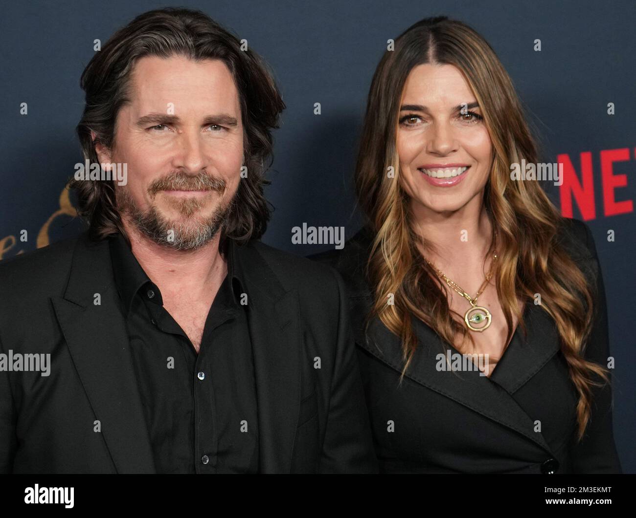 (LR) Christian Bale and Sibi Bla i? arrives at THE PALE BLUE EYE Los