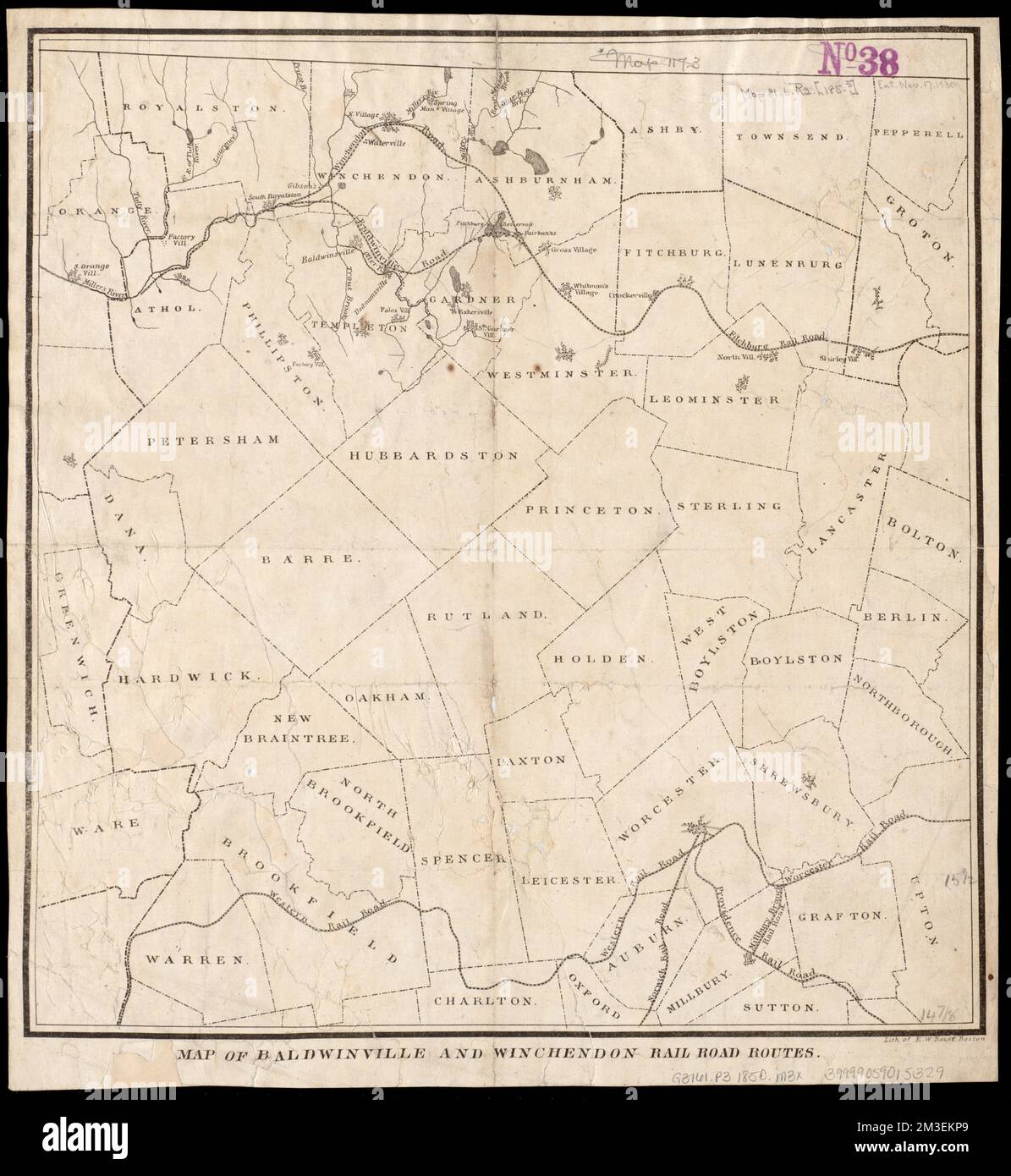 Map of Baldwinville and Winchendon rail road routes , Railroads