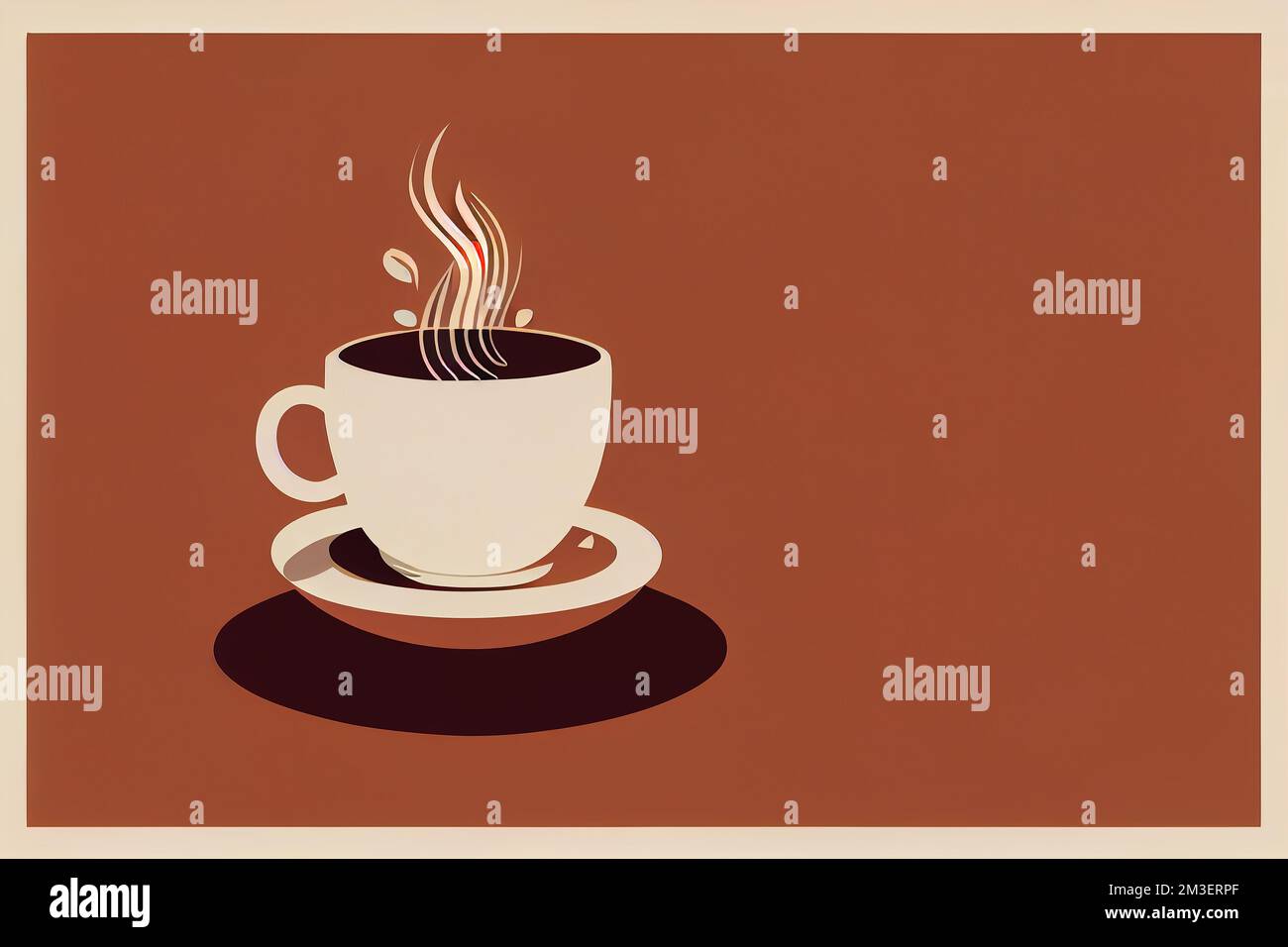 a cup of coffee with steam rising out of it on a saucer on a brown ...