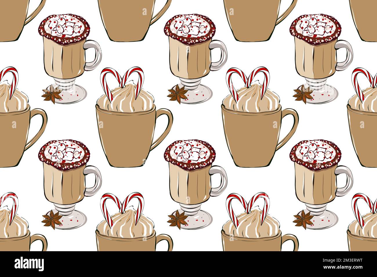 Hot drink seamles pattern. Coffee shop collection. Cups of coffee with ...