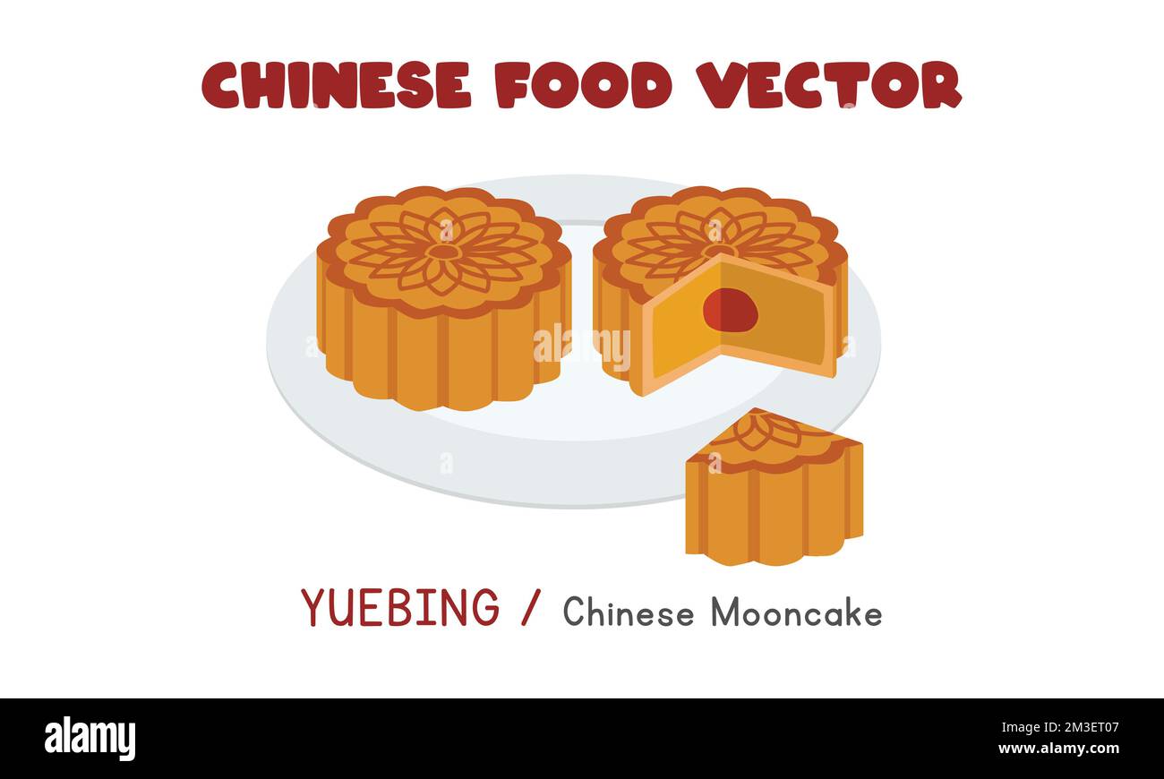 Chinese Yuebing - Chinese Mooncake baked flat vector design illustration, clipart cartoon style. Asian food. Chinese cuisine. Chinese food Stock Vector