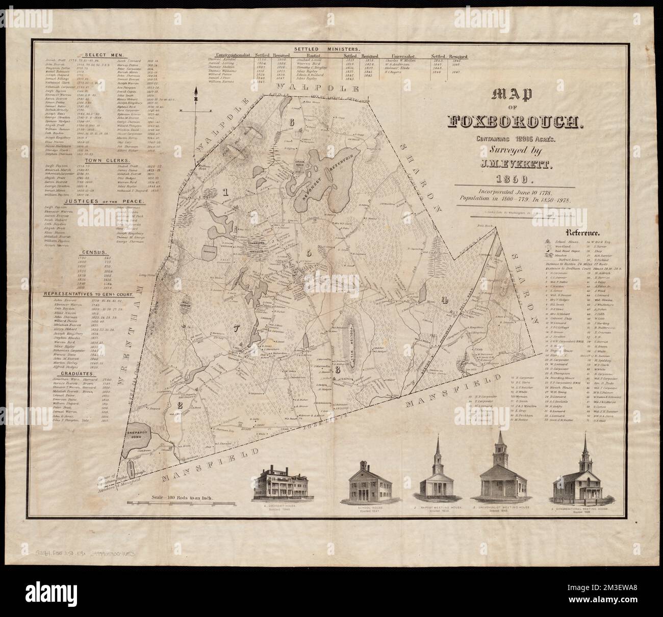 Map of Foxborough showcasing 12806 acres and landowners.