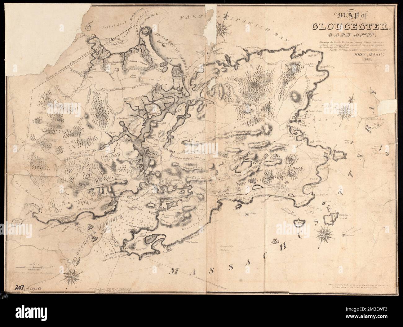 Map of Gloucester, Cape Ann : Showing the roads, harbours, rivers, coves, islands & ledges, surrounding that important cape, with directions for entering the harbours , Stock Photo