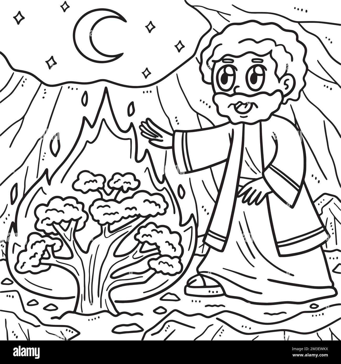 Moses And The Burning Bush Coloring Page For Kids