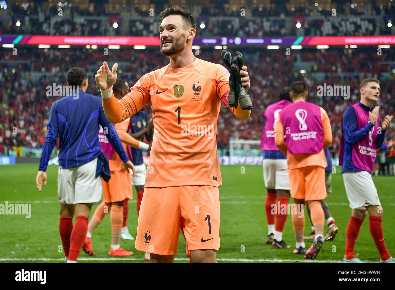 AL KHOR, QATAR - DECEMBER 14: Hugo Lloris of France reacts after the Semi Final - FIFA World Cup Qatar 2022 match between France and Morocco at the Al Bayt Stadium on December 14, 2022 in Al Khor, Qatar (Photo by Pablo Morano/BSR Agency) Stock Photo