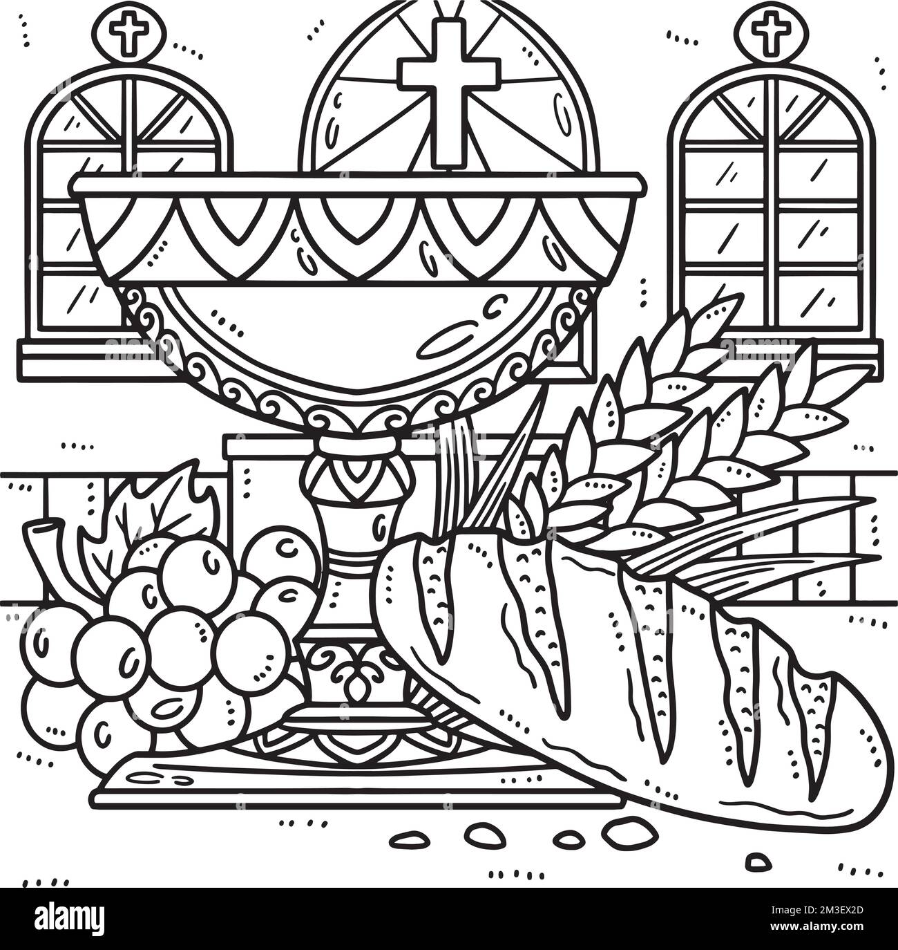 Christian Chalice and Bread of Life Coloring Page Stock Vector