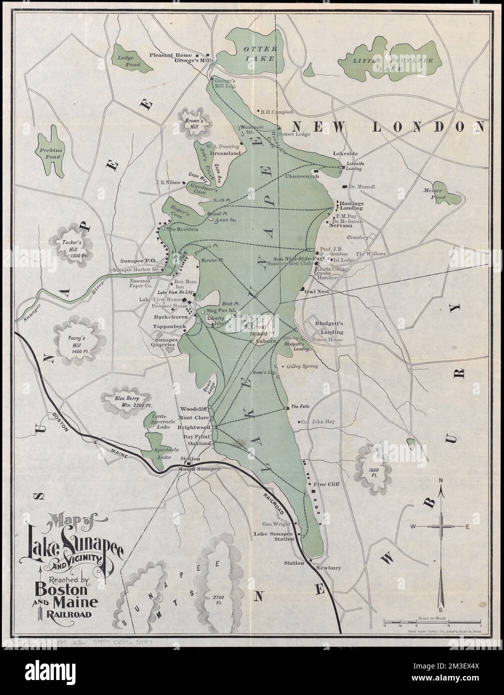 Map of Lake Sunapee and vicinity reached by Boston and Maine Railroad