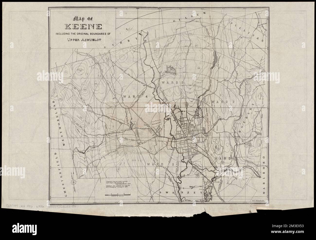 Map of Keene including the original boundaries of upper Ashuelot