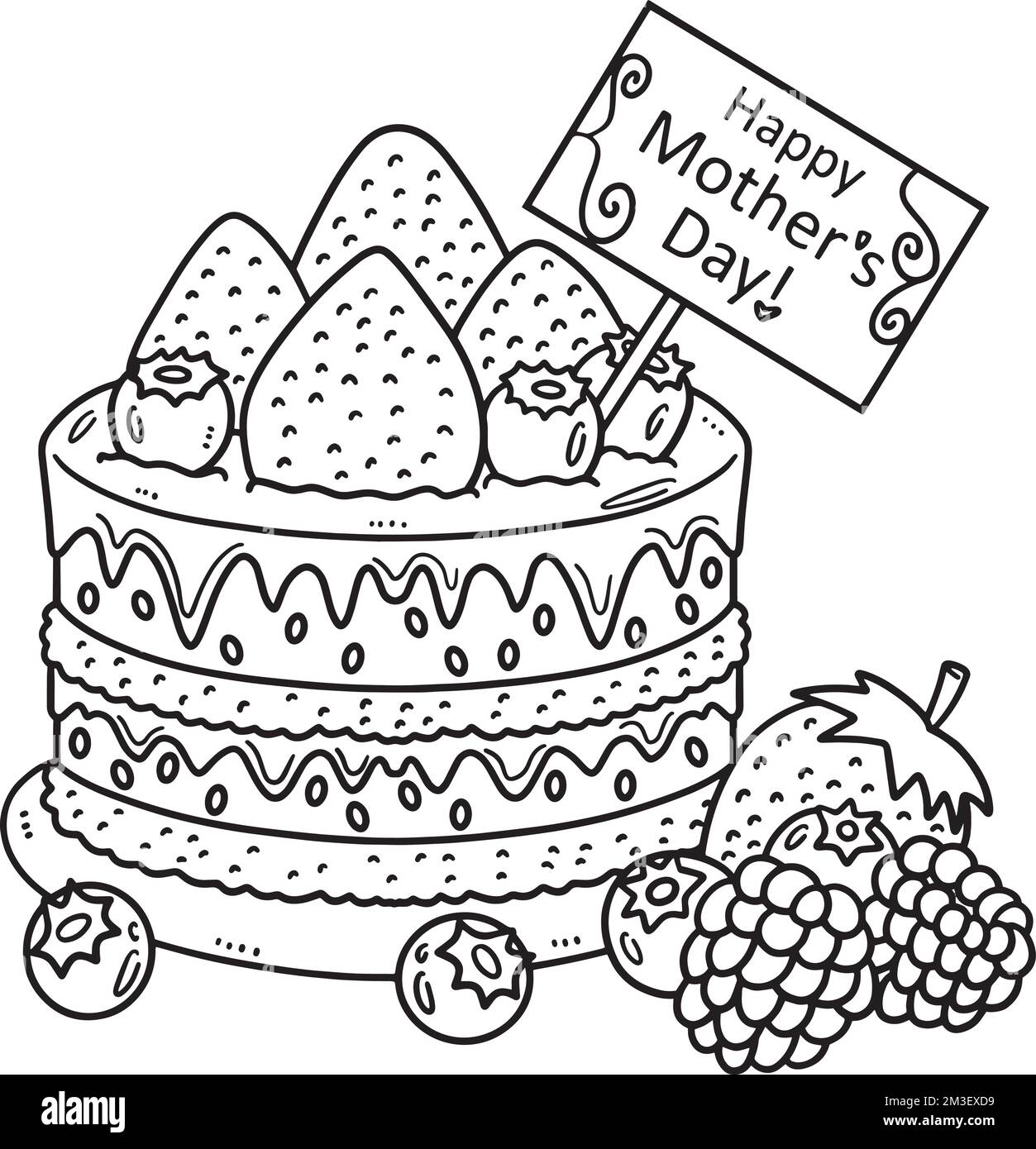 Mothers Day Cake Isolated Coloring Page for Kids Stock Vector Image ...