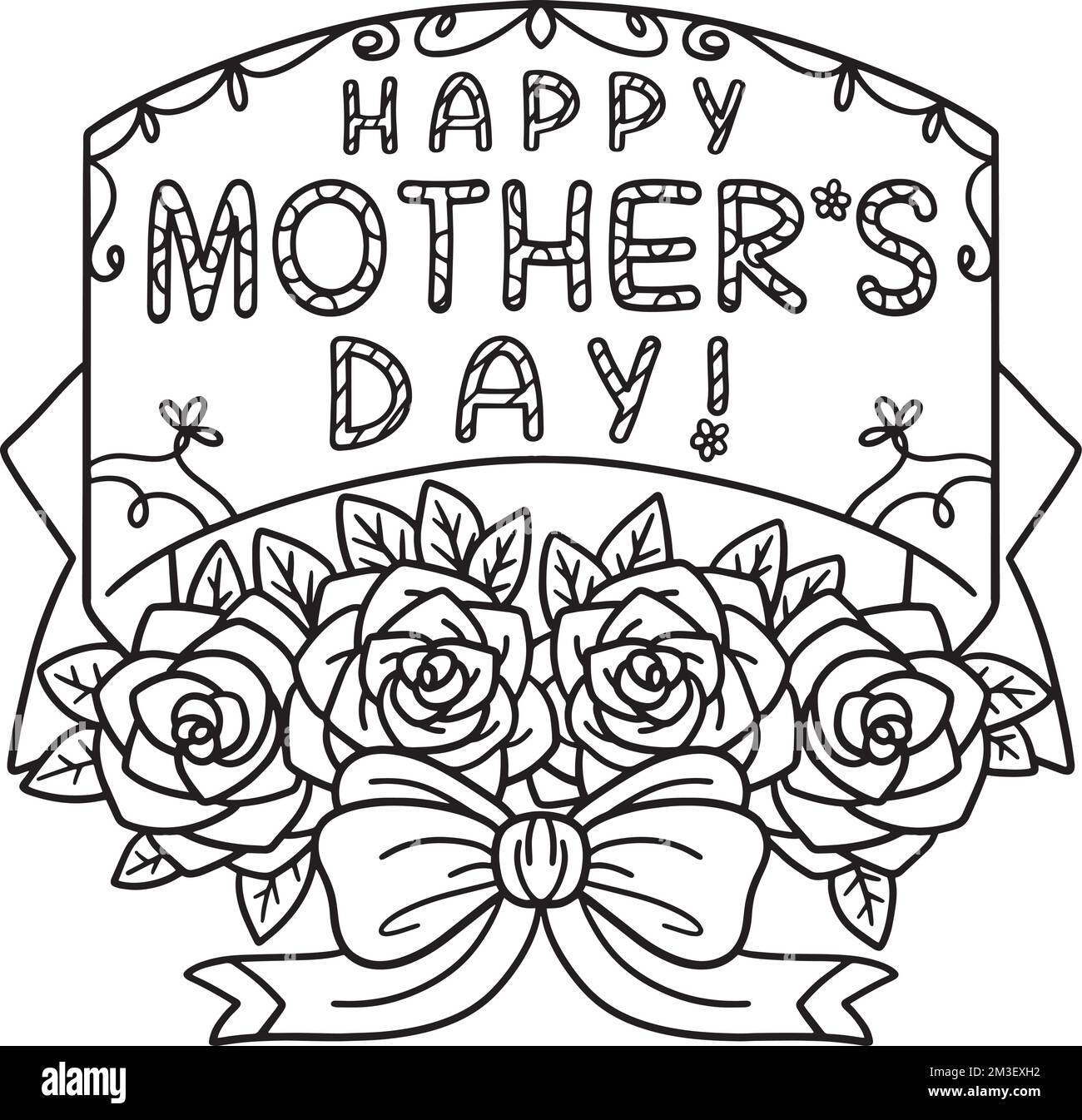 Happy Mothers Day Isolated Coloring Page for Kids Stock Vector