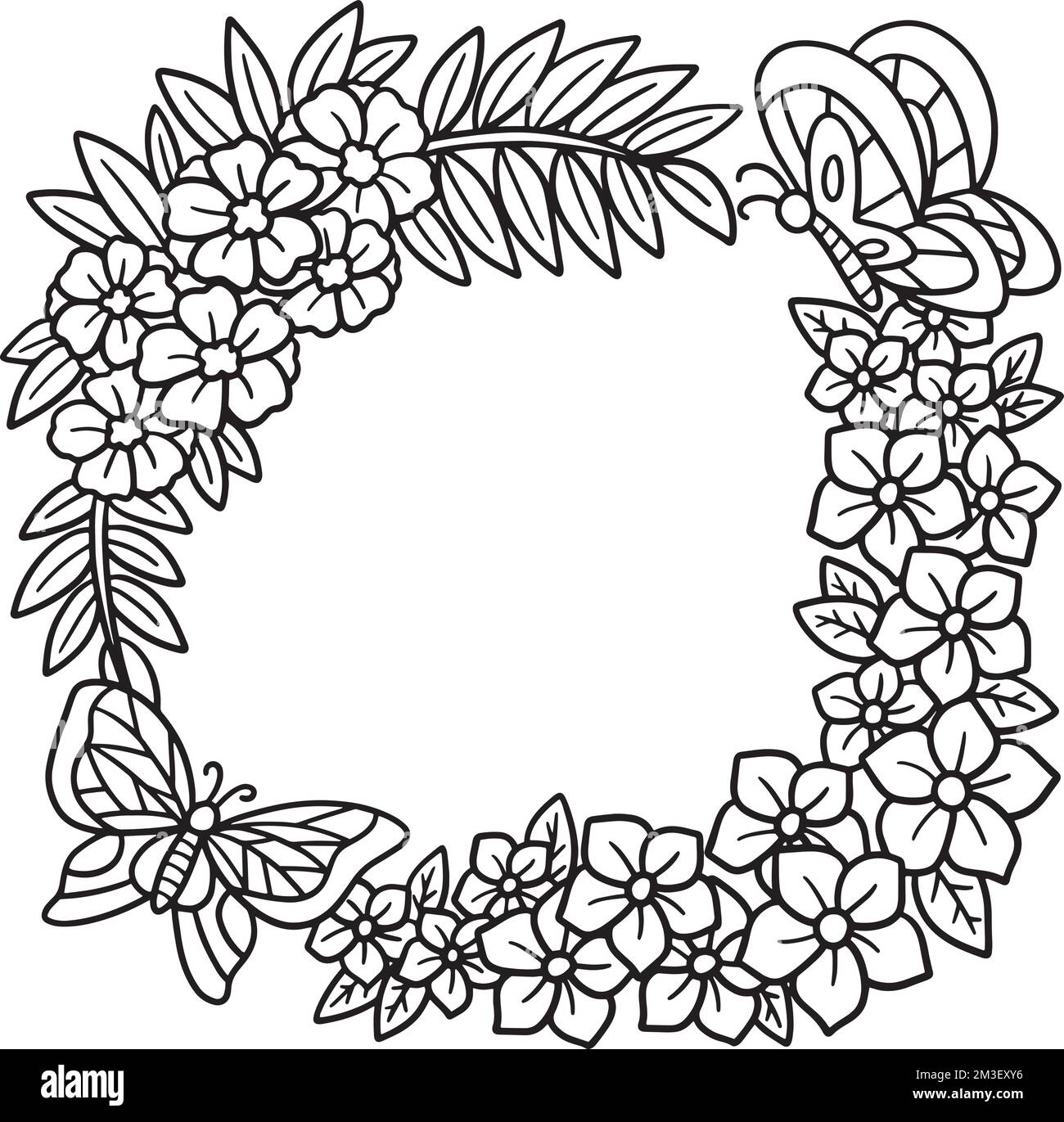 Floral Wreath Isolated Coloring Page for Kids Stock Vector
