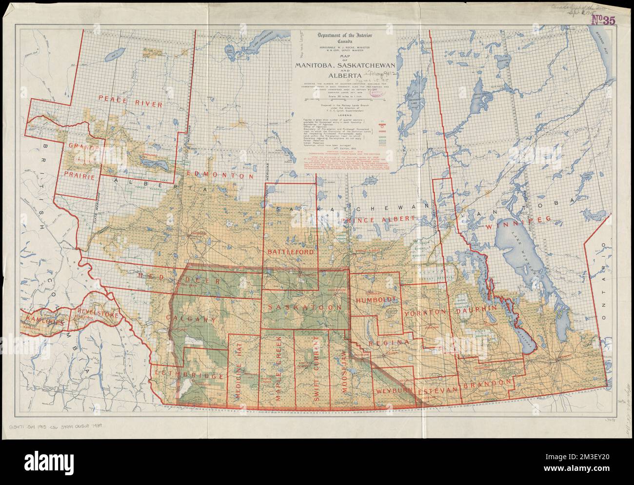 Map of Manitoba, Saskatchewan and Alberta showing the number of