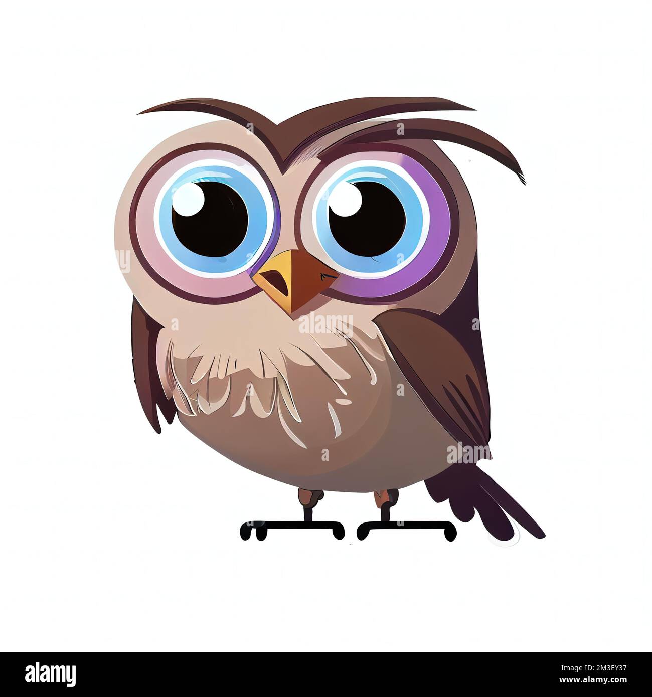 a cartoon owl with big eyes and a big nose sitting down on a white  background with a blue eye Stock Photo - Alamy