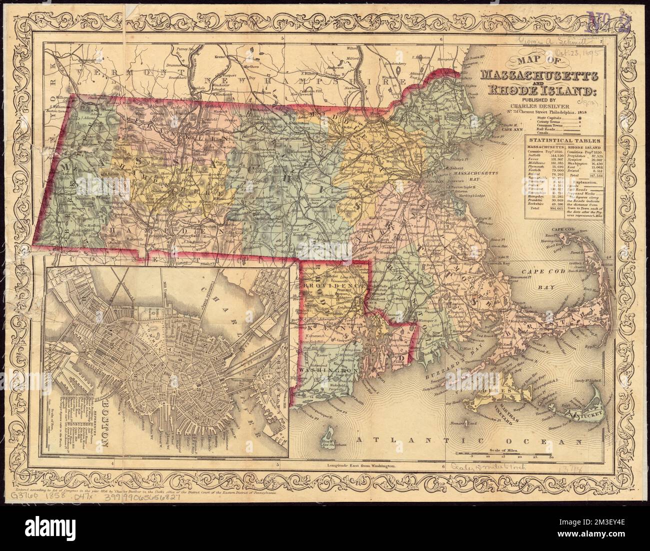 Map of Massachusetts and Rhode Island, Counties