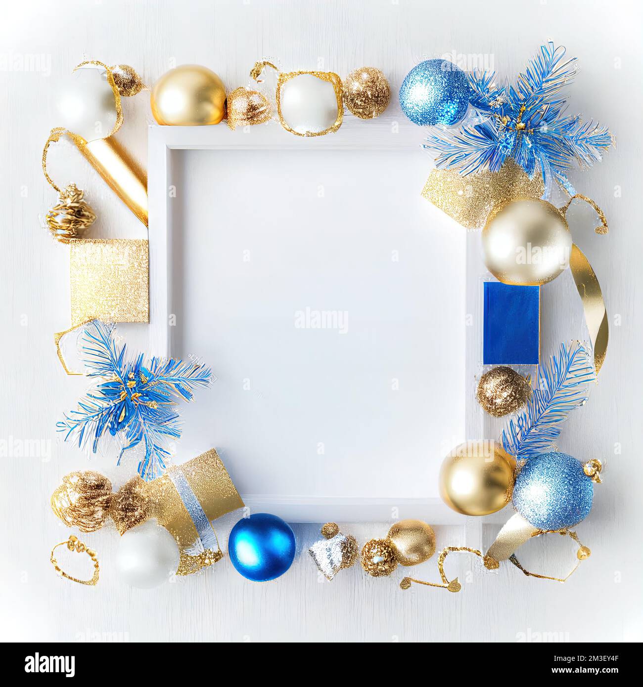 a white frame with blue and gold ornaments around it and a white ...