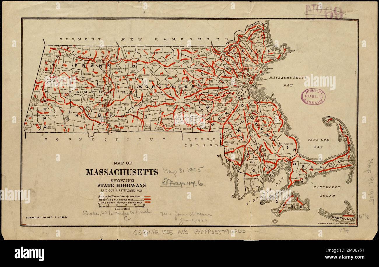 Map of Massachusetts showing state highways laid out and petitioned for