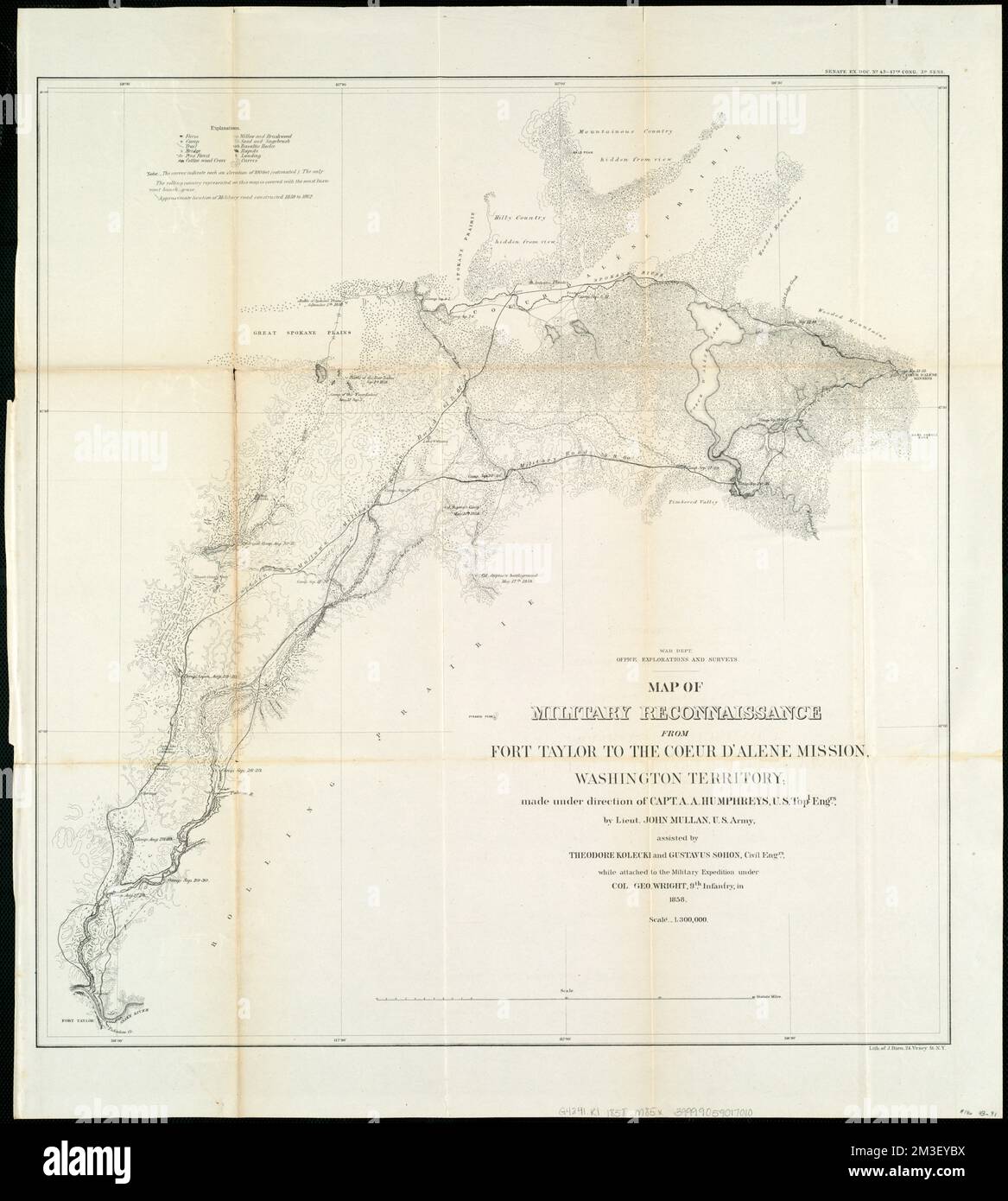 Map of military reconnaissance from Fort Taylor to the Coeur d'Alene