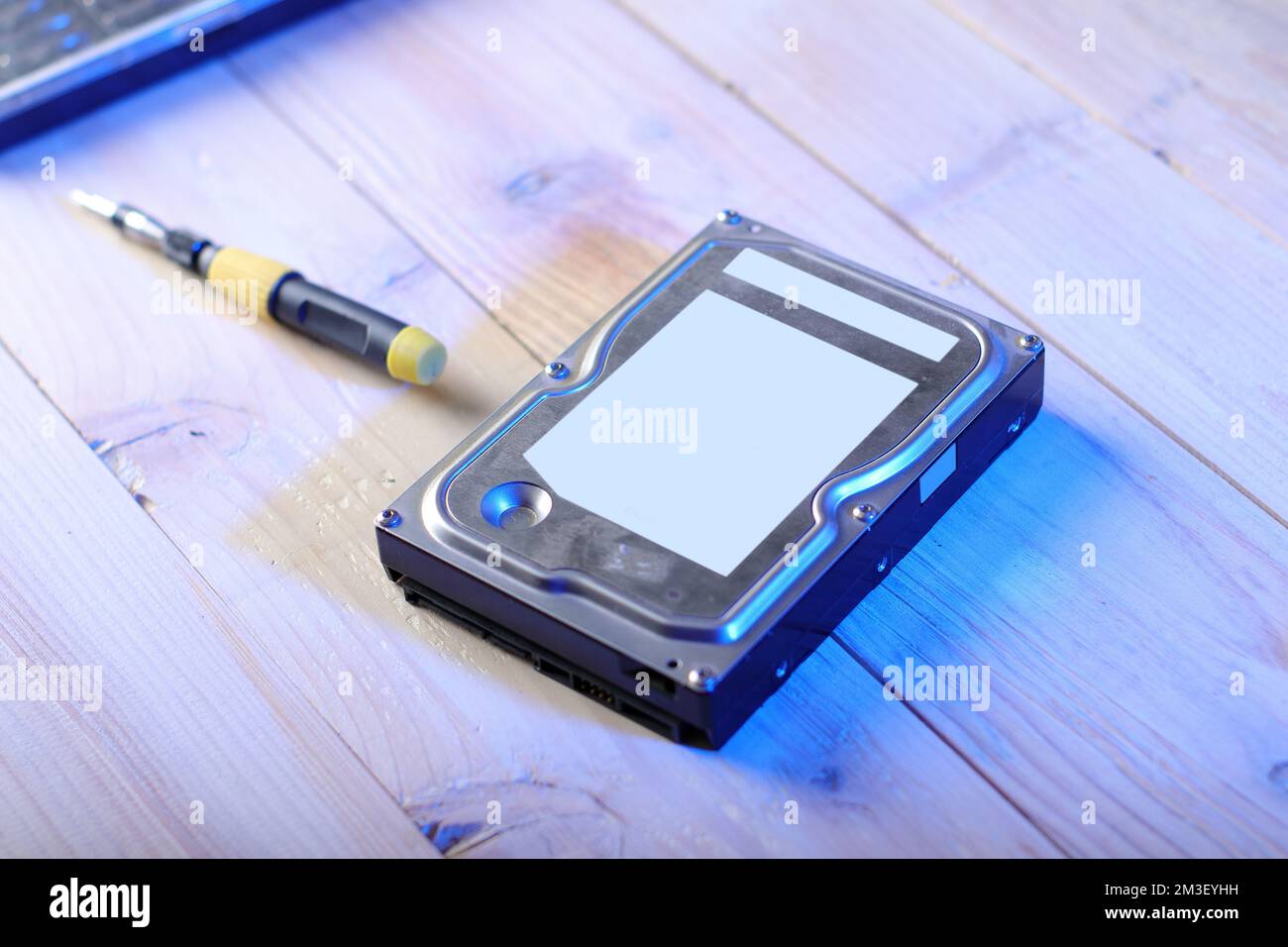 hard drive from an old computer on the table Stock Photo