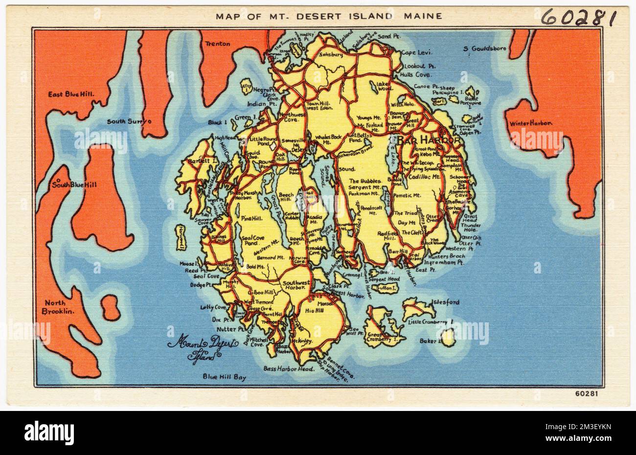 Map of Mt. Desert Island, Maine , Tichnor Brothers Collection