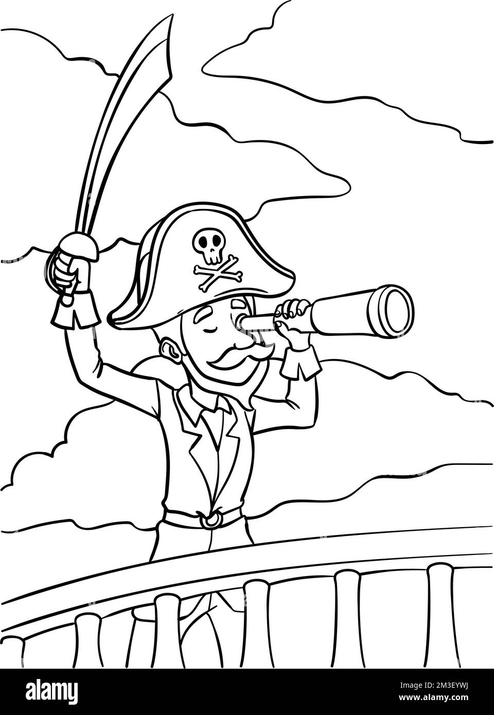 Pirate Holding Sword and Telescope Coloring Page Stock Vector Image ...