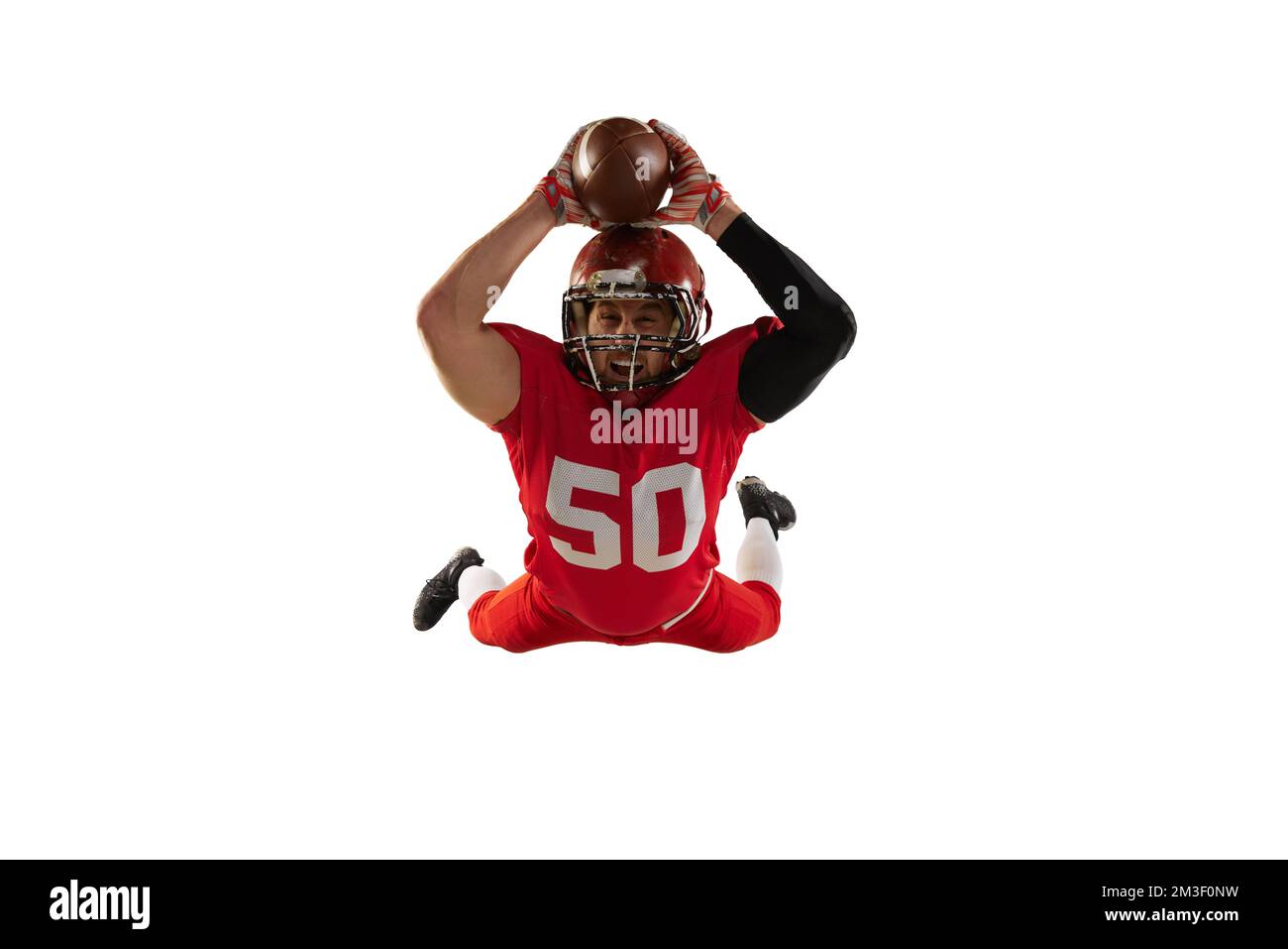 Powerful throw. Closeup of american football player in sports uniform