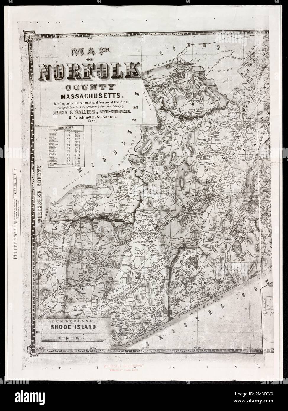 Map of Norfolk County, Massachusetts ,. Wellesley Local Historical Map Collection Stock Photo