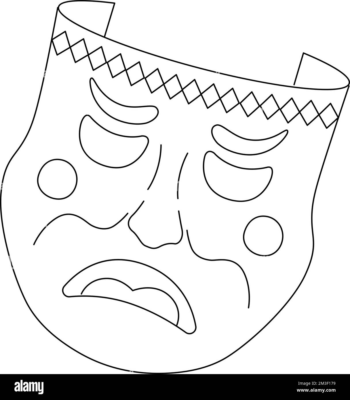 Mardi Gras Tragedy Mask Isolated Coloring Page Stock Vector