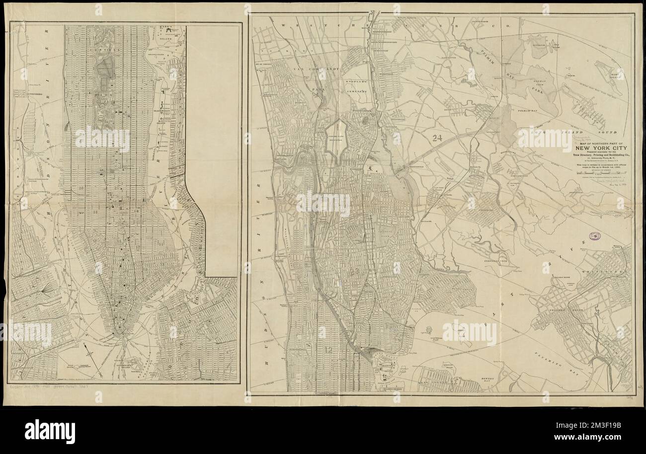 Map of northern part of New York City , Ferries, New York State, New