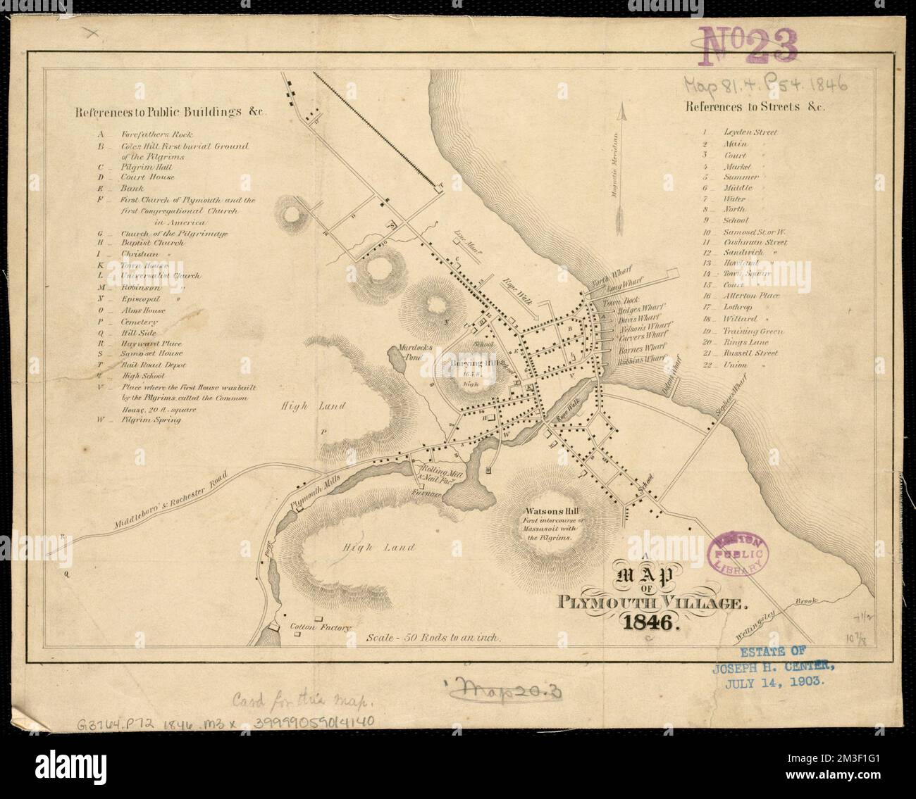 A map of Plymouth Village 1846 , Plymouth Mass. Town, Maps Norman B
