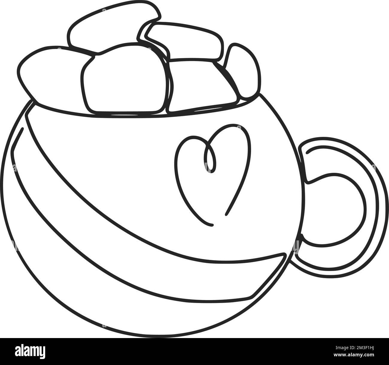 Cup of coffee with marshmallows line art Stock Vector